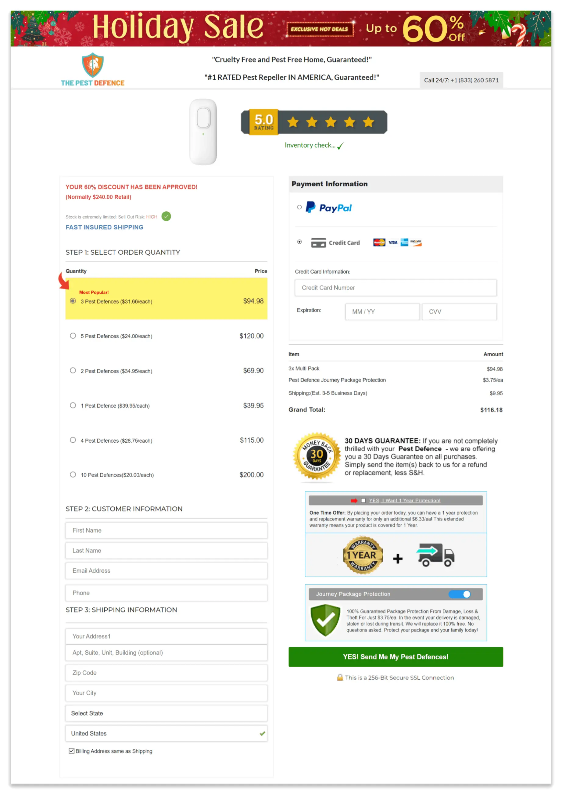 Pest Defence checkout page